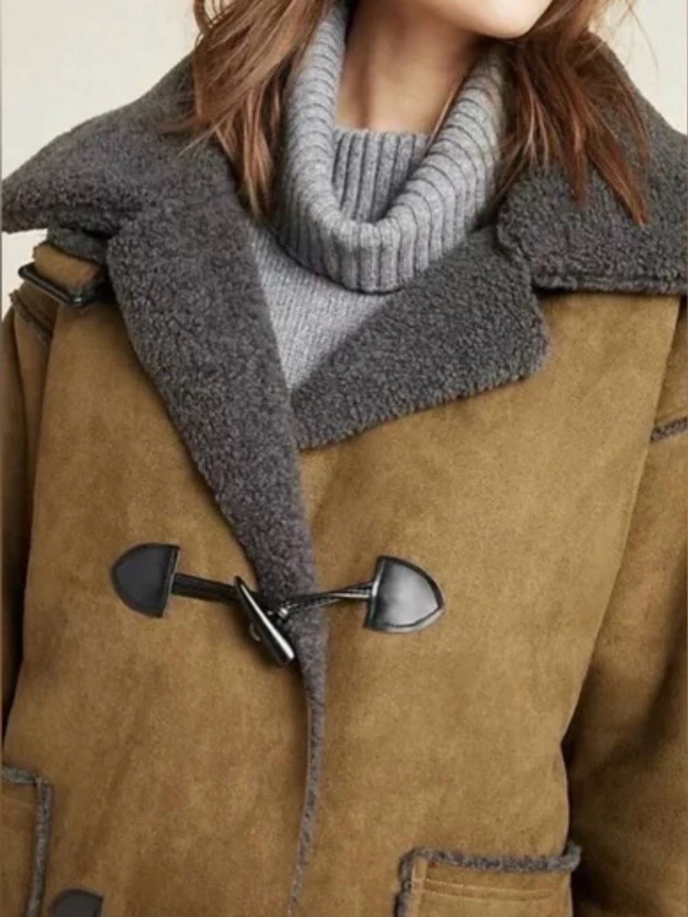 Six Crisp Days Olive Gray Toggle Overcoat Large Collar Lined Women's M/L